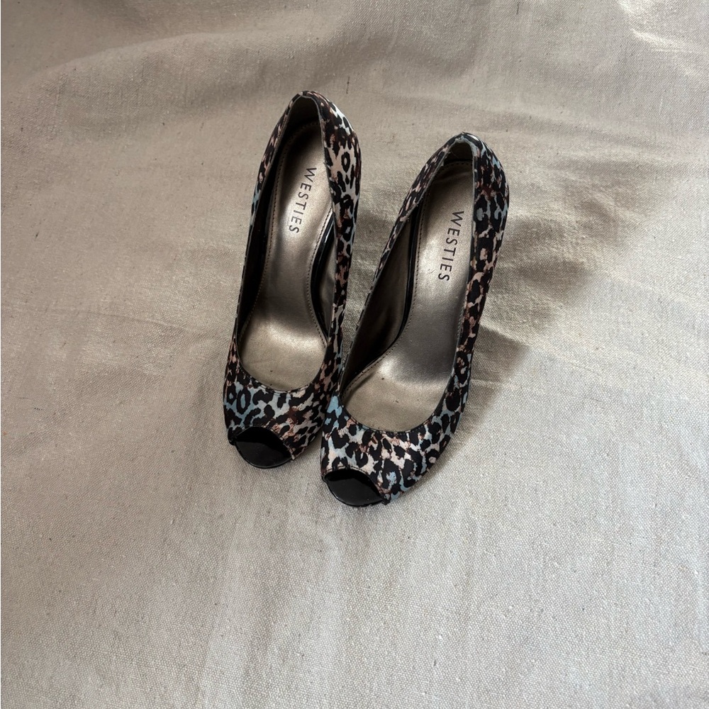 Westies Leopard Print Peep Toe Heels